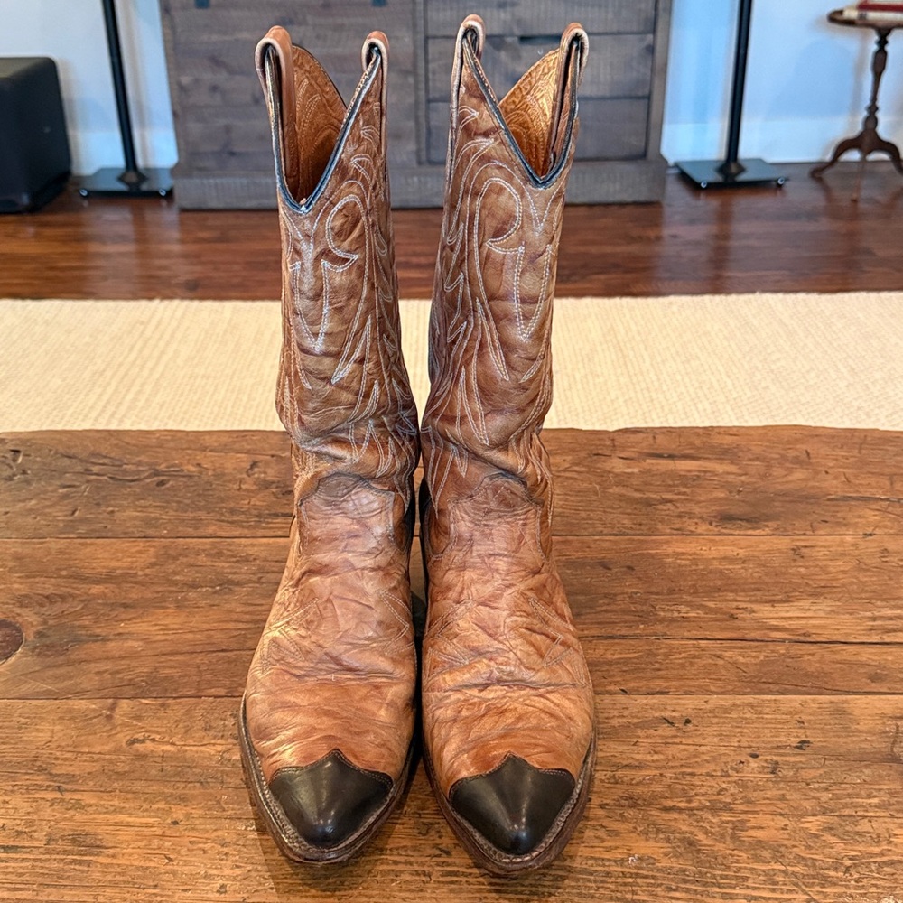 Texas Imperial Brown Golden Buckboard Vtg Handmade Leather Western Boots Size 10 - Picture 2 of 8